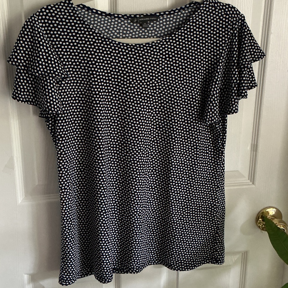 Adrianna Papell Black and White Ruffle Sleeve Blouse